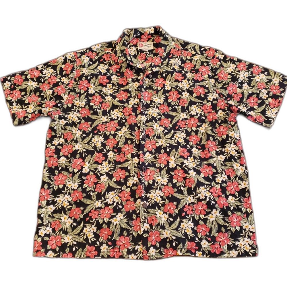 Hilo Hatties Men Hawaiian Shirt Black Pink Hibiscus Print Size XL - Picture 4 of 8